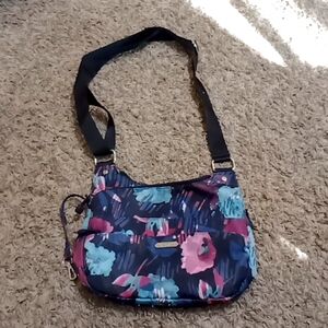 #180. ETA BY ROSETTI WHISPY FLORAL BLACK HAND/ SHOULDER TRAVEL BAG.